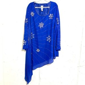 Roaman’s Blue Sequin Snowflake Asymmetrical Tunic Size 24W
